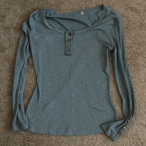 Women's Blue Long Sleeve Henley Top